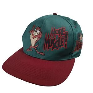 Vintage Looney Tunes Taz "More Muscle to Hustle" Snapback Hat.